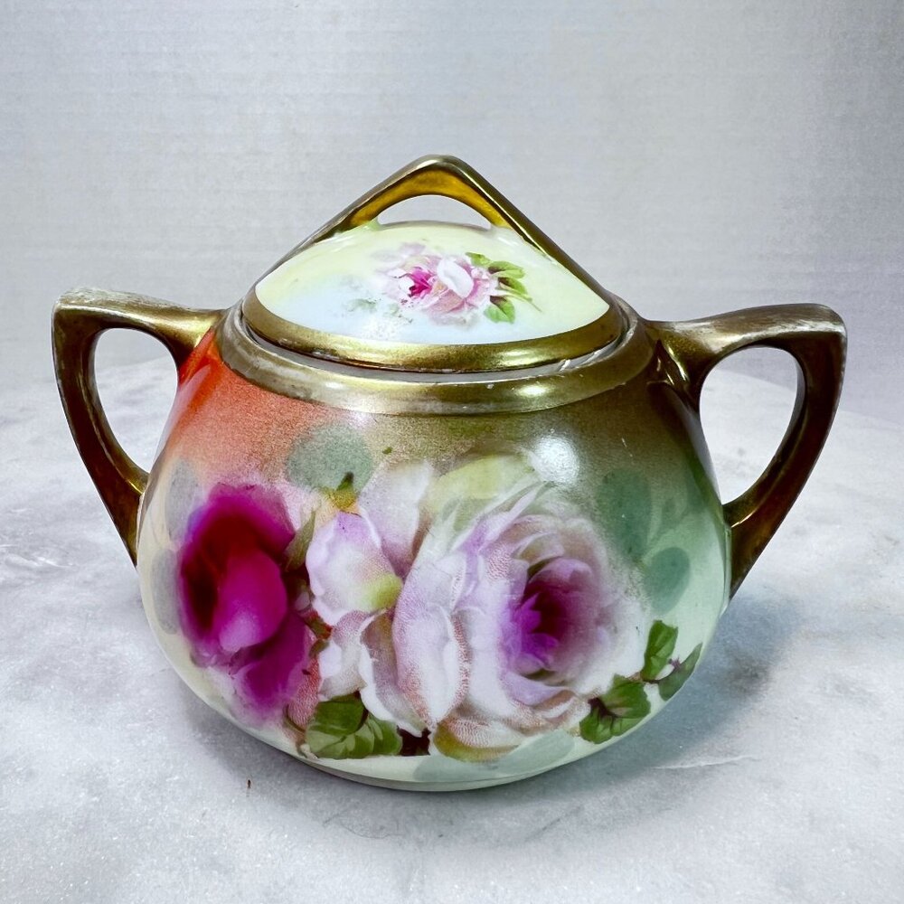 AQ‎ Hand Painted O&EG Royal Austria 1889 1918 Porcelain Sugar Bowl With Lid